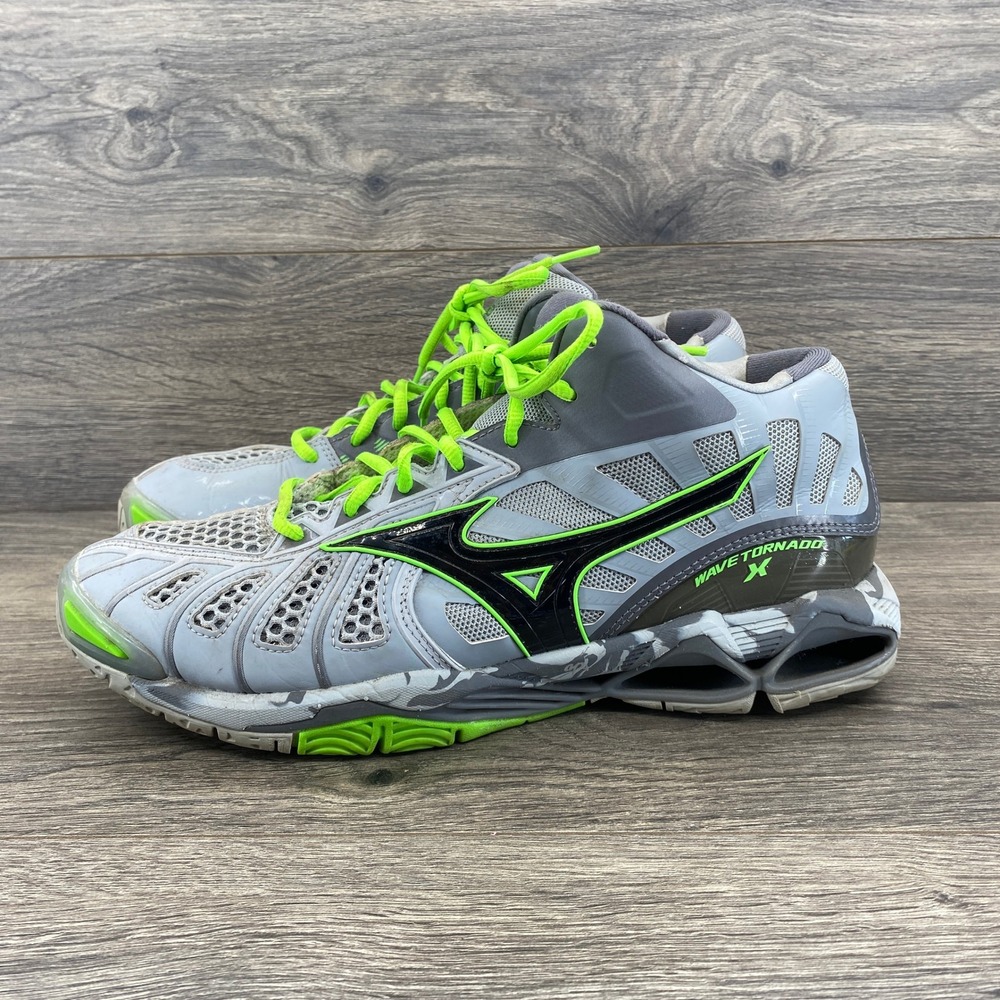 Mizuno Wave Tornado X Volleyball Shoes Mens 10.5 Grey Neon Green V1GB161709